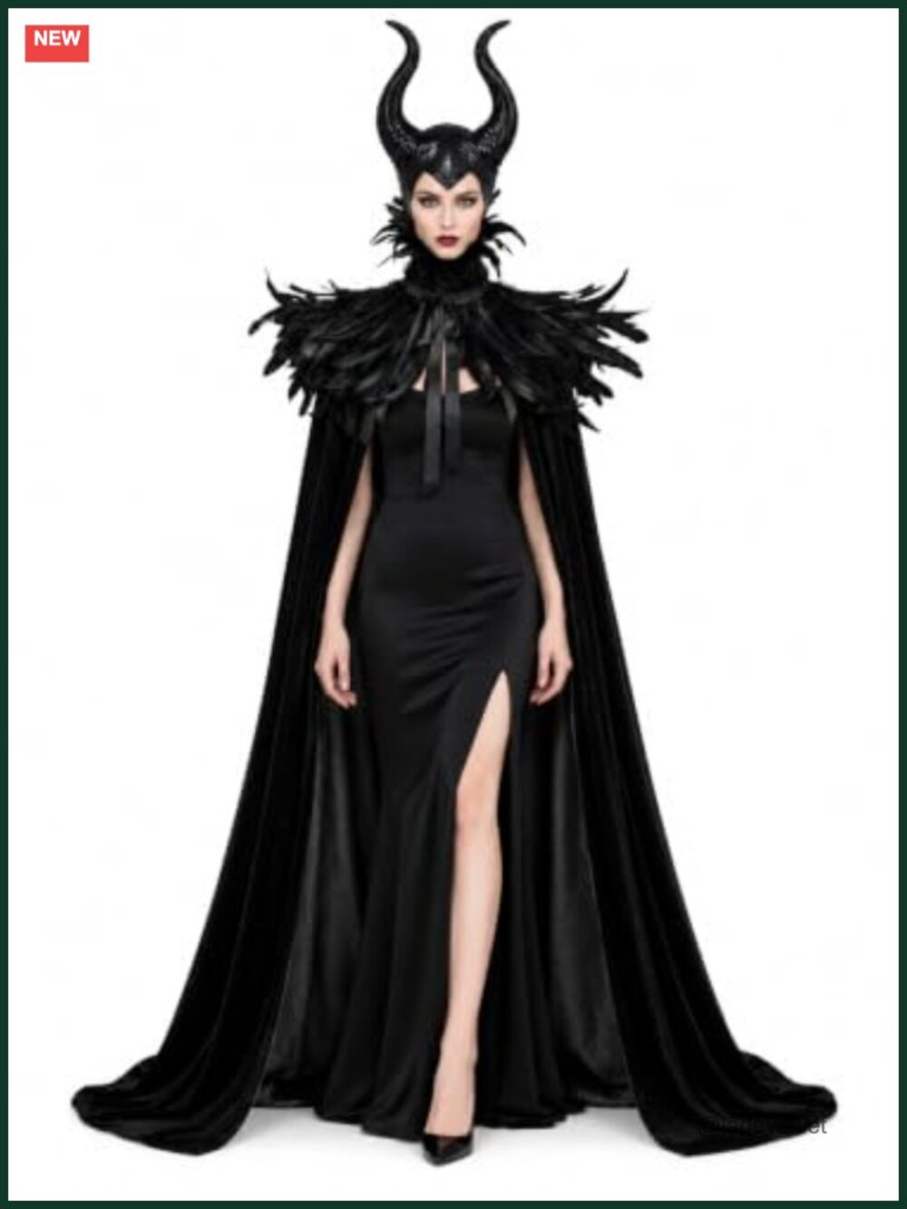 Feather Cape Shawl with Horns Costume Accessory for Gothic Witch Cosplay Party